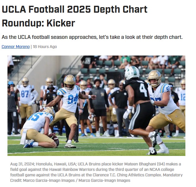 Bruins’ Kicker Battle: Bhaghani vs. Peterman