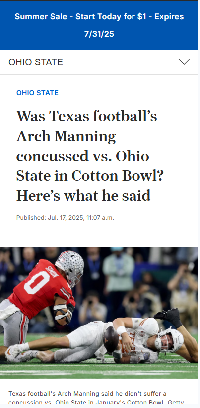 Arch Manning’s Cotton Bowl Hit: No Concussion?