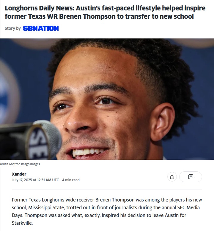 Brenen Thompson’s Big Move: Austin to Starkville