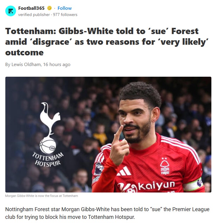 Gibbs-White Spurs Saga: Forest Out of Line?