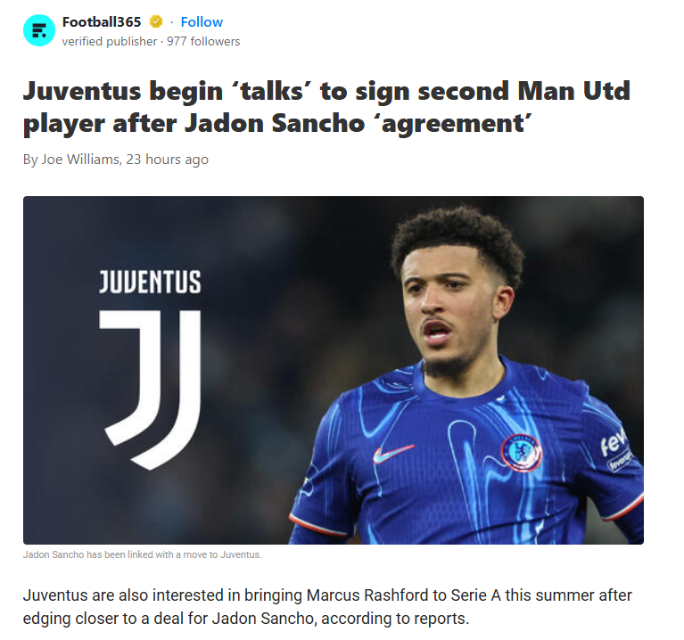Juve Eyes Red Devils Duo: Sancho & Rashy?