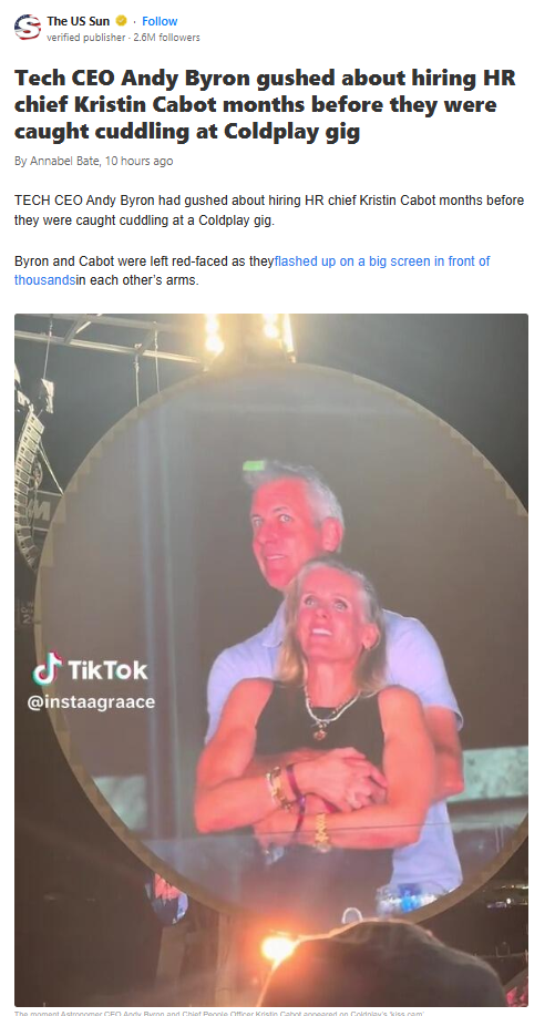 CEO & HR Chief Busted on Kiss Cam!