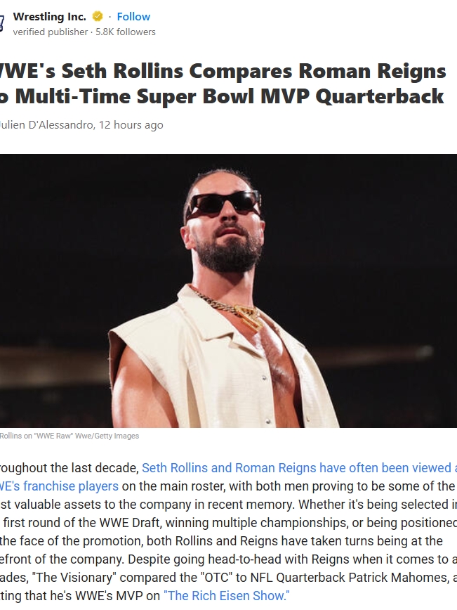 Rollins Calls Reigns WWE’s Mahomes?