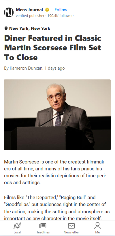 Scorsese’s Iconic Diner Shutting Down 😢