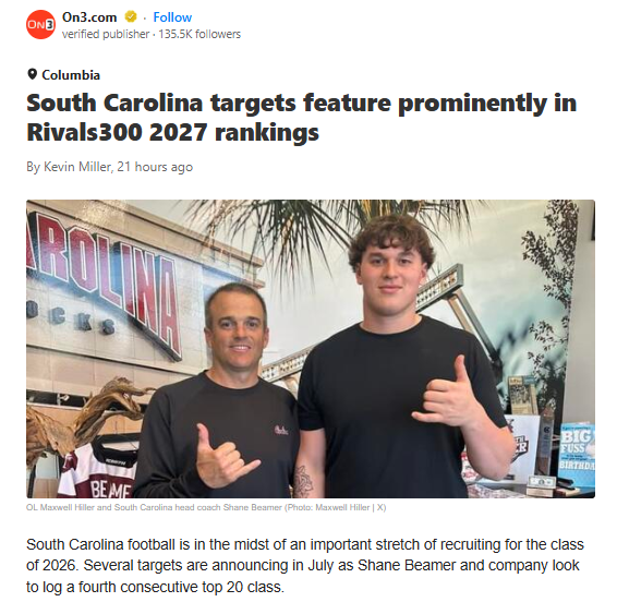 Gamecock Targets Climbing Rivals300 Ranks
