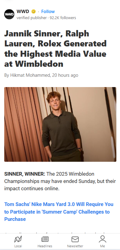 Sinner’s Rolex Moment Breaks Wimbledon Records