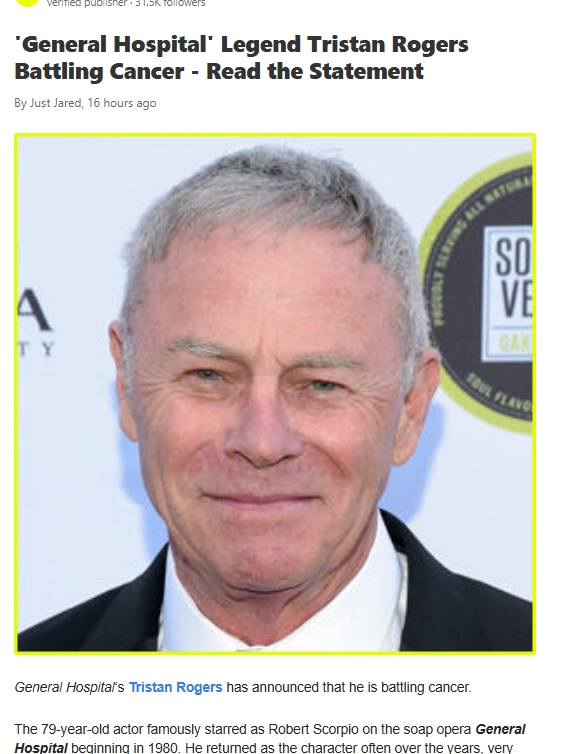 Soap Icon Tristan Rogers Shares Cancer Battle