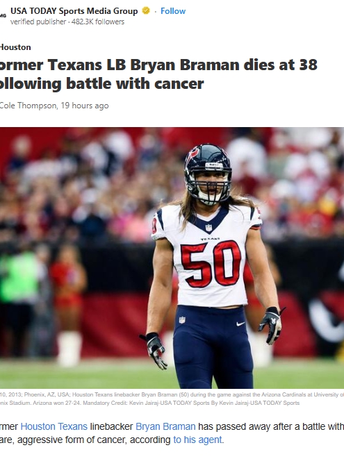 NFL Star Bryan Braman Gone Too Soon