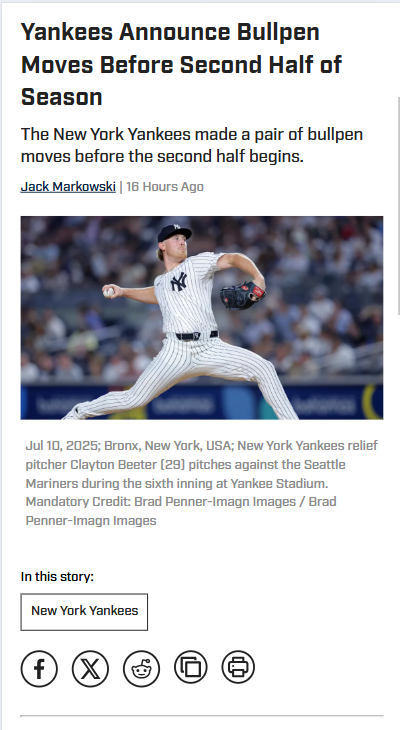 Yanks Shuffle Pen: Rico In, Beeter Out Again