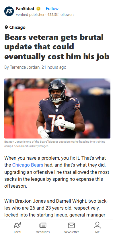 Braxton’s Job in Jeopardy After Bears’ OL Revamp?