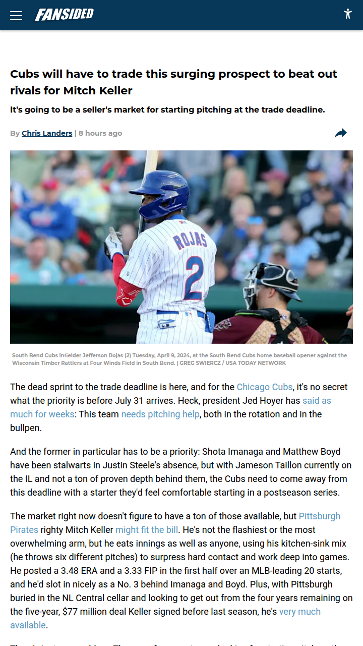 Will Cubs Trade Rojas for Mitch Keller?
