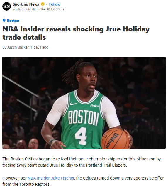 Celtics Turn Down Raptors’ Bold Holiday Offer