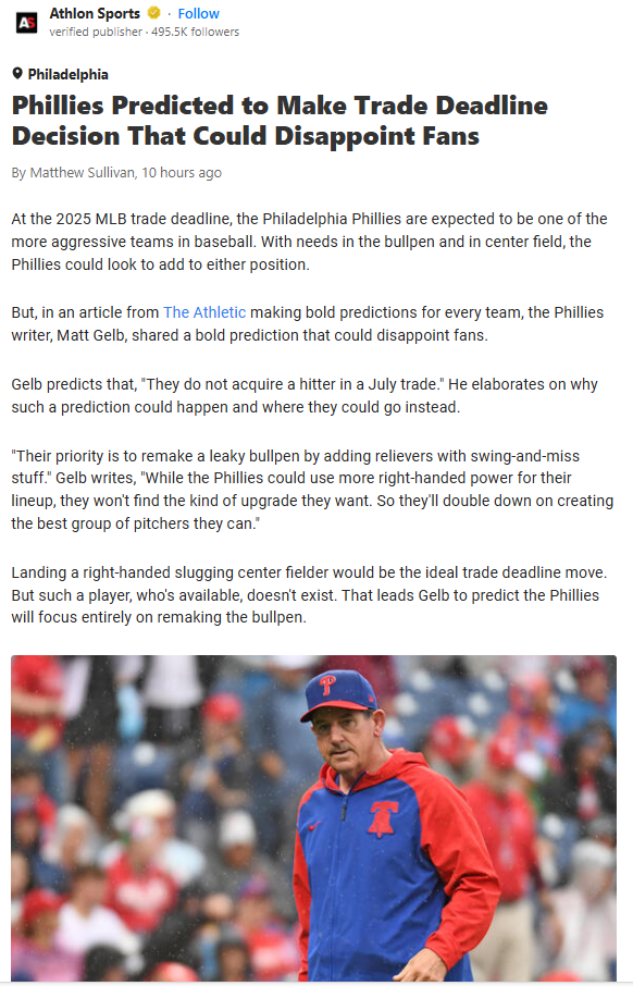 Phillies Bullpen Over Bats at Deadline?