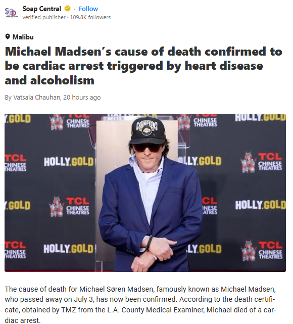 Michael Madsen’s Real Cause of Death Revealed