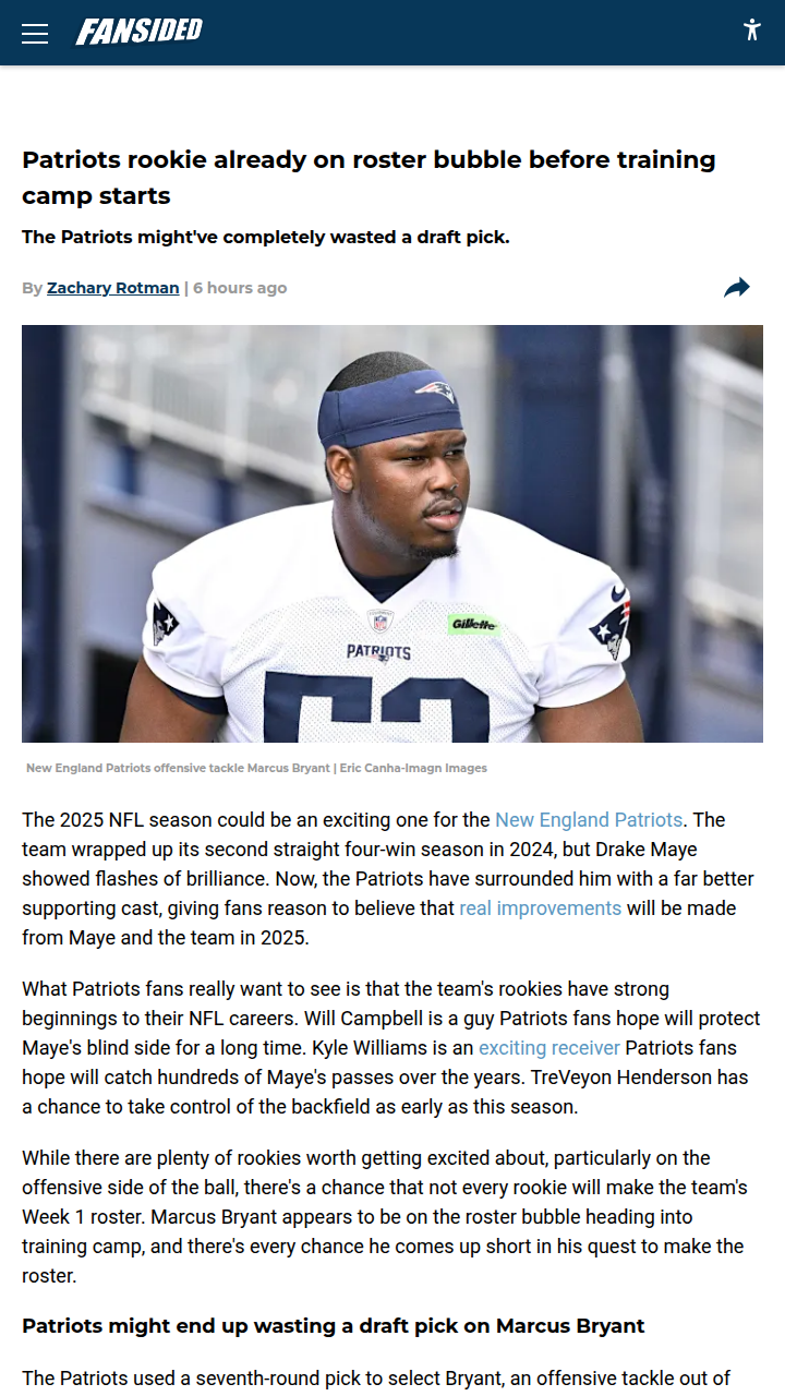 Is Marcus Bryant Already Out in Foxborough?