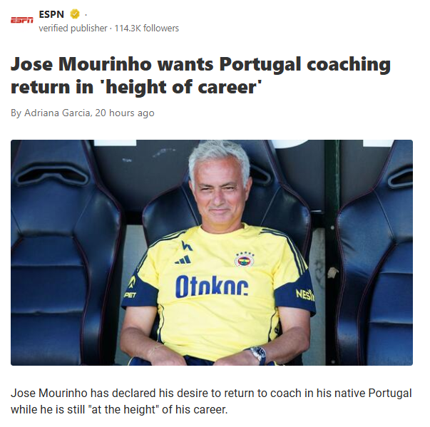Mou Eyes Portugal Return at His Peak?