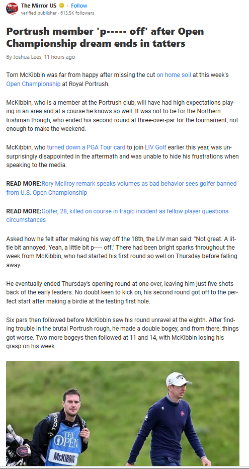 Portrush Heartbreak for LIV’s McKibbin