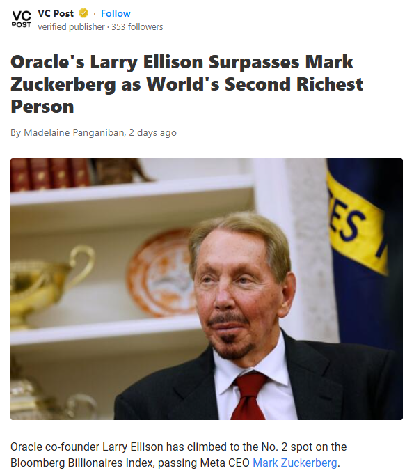 Larry Ellison Just Zoomed Past Zuckerberg