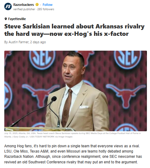 Sark Learns the Hard Way: Hogs-Texas Heats Up