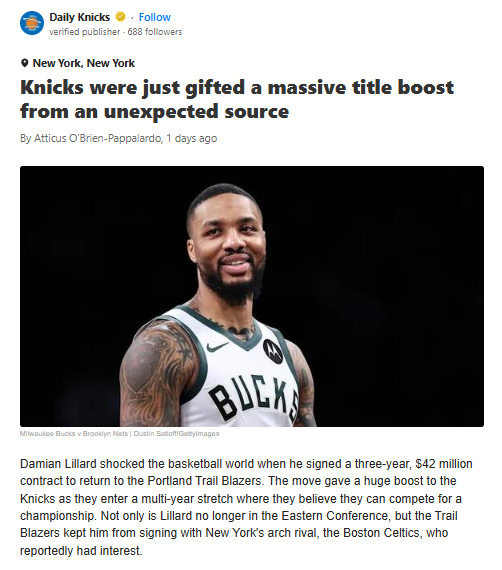 Dame’s Move Gives Knicks a Title Edge!