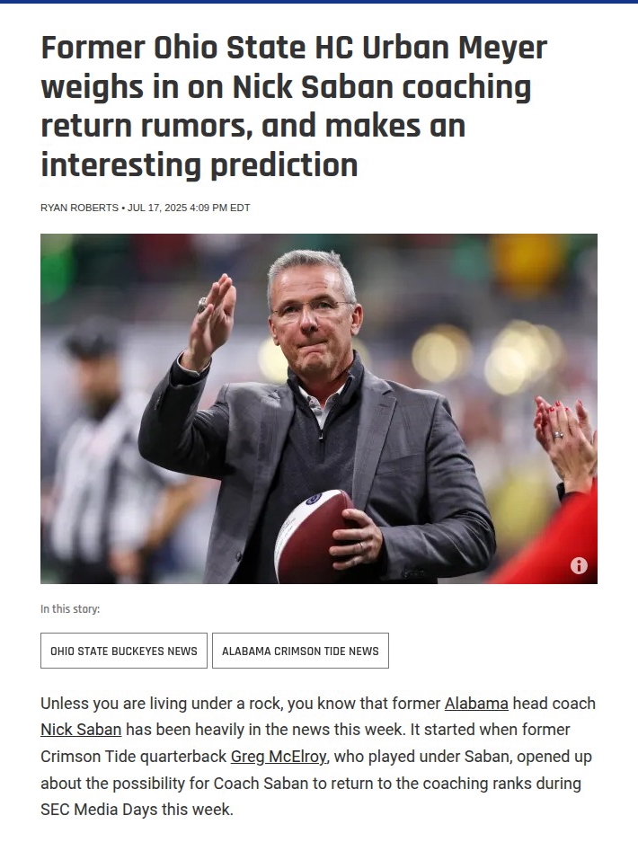 Urban Meyer Drops Saban NFL Bombshell