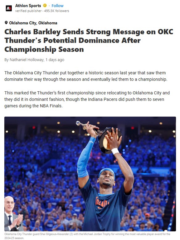 Chuck Predicts Thunder Dynasty Run?
