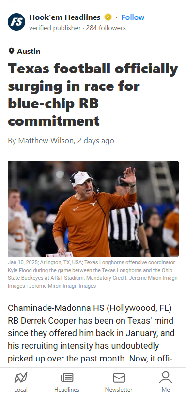 Longhorns Lead for Blue-Chip RB Cooper!