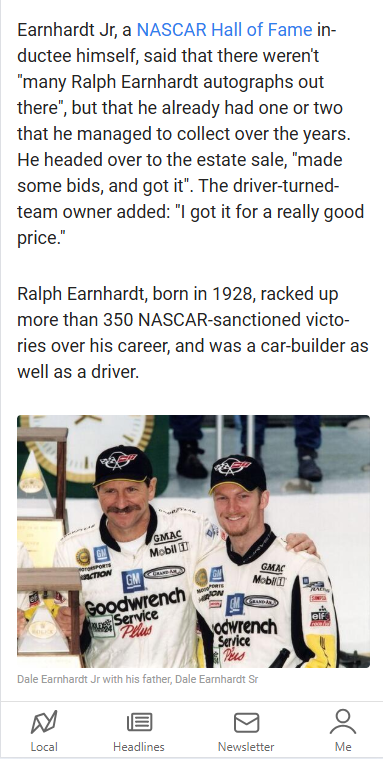 Junior Outbids Locals for Earnhardt Heirloom