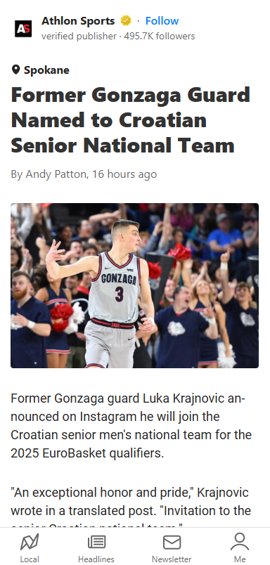 Zags’ Krajnovic Joins Croatia’s Senior Squad!