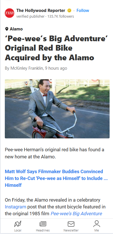 Pee-wee’s Bike Is Back at the Alamo!