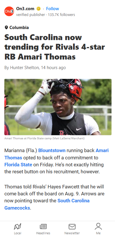 Gamecocks Surge for 4⭐ RB Amari Thomas