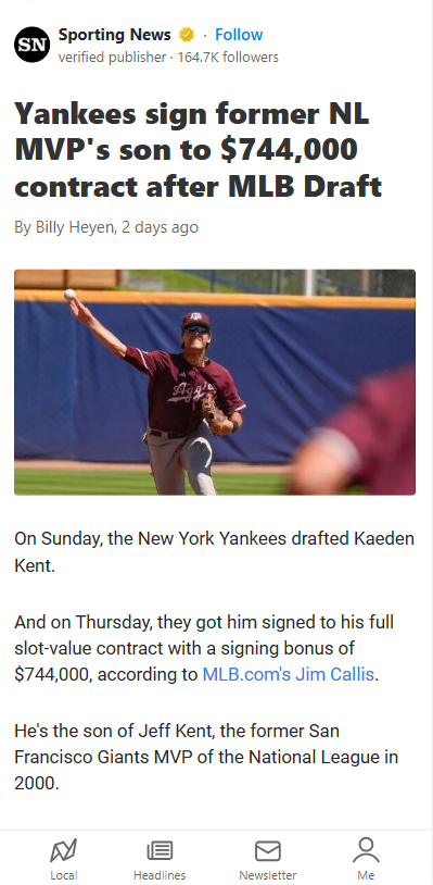 Yanks Land Jeff Kent’s Kid—Future Rivalry Brewing?