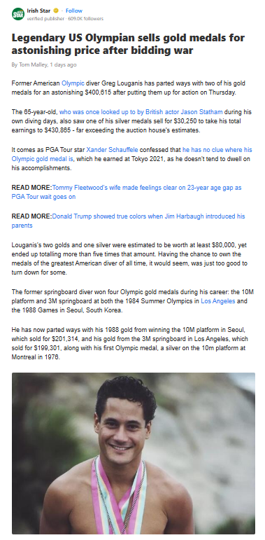 Louganis’ Gold Medals Smash Auction Records!