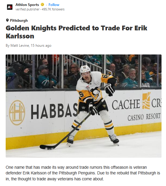 Could Vegas Land Super Swede Karlsson?