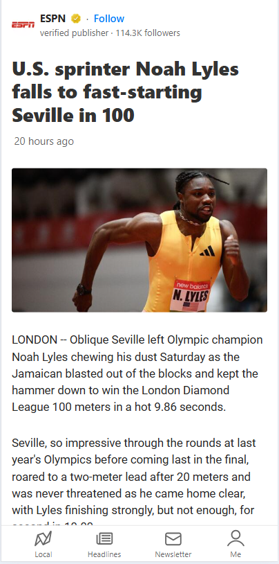 Seville Sprints Past Lyles in London Showdown