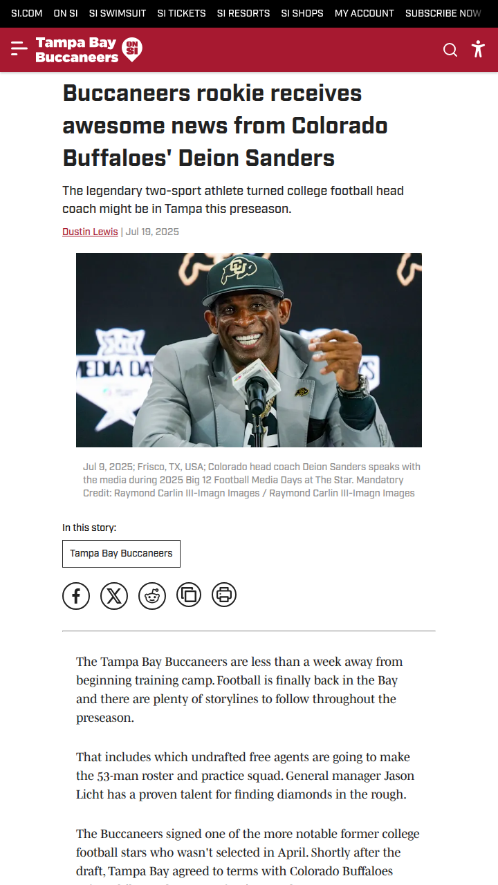 Prime Time Visits Bucs Rookie Camp?