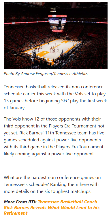 Vols’ Toughest 2025-26 Non-Conf Showdowns?