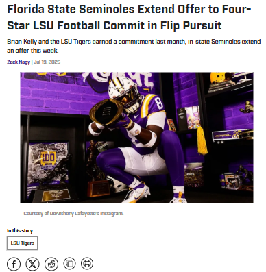 Noles Try to Flip LSU’s New Star EDGE