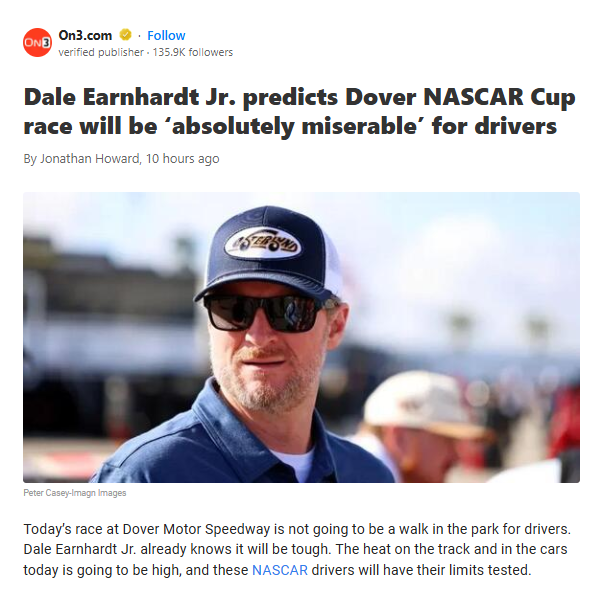 Dale Jr. Warns: Dover Will Be Brutal!
