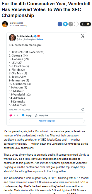 Who Keeps Voting Vandy for SEC Champs?!