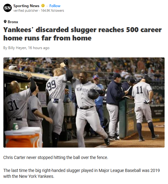 Chris Carter’s 500-Homer Journey Continues