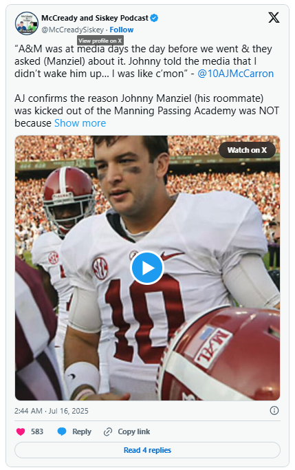AJ McCarron Spills on Manziel Camp Drama