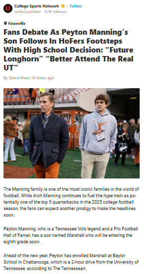 Manning Dynasty Grows: Next QB in Line?
