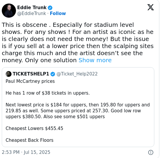 Paul McCartney’s Ticket Prices Outrage 😱
