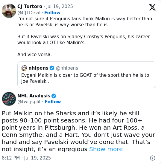 Malkin vs. Pavelski: Fair Comparison or Blasphemy?
