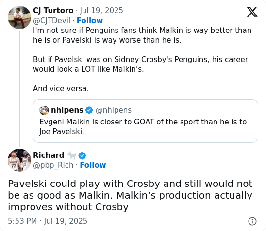 Malkin vs. Pavelski: Fair Comparison or Blasphemy?