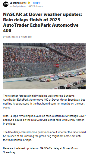 Rain Drama at Dover: Hamlin Holds On?
