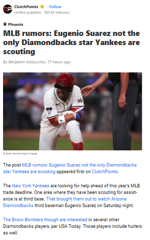 Yanks Eyeing D-Backs’ Suarez & Arms?