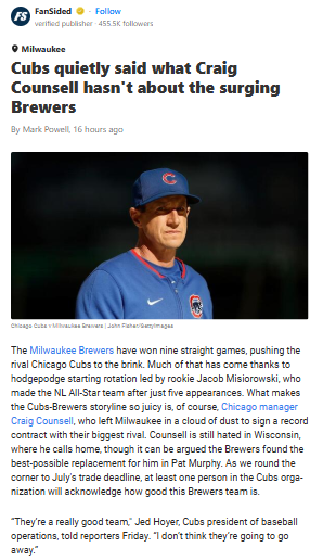 Counsell’s Cubs Feeling the Heat from Brew Crew