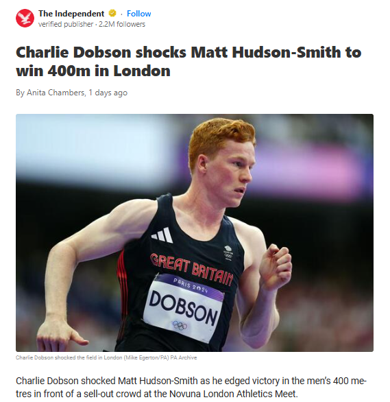 Dobson Dethrones Hudson-Smith in 400m Thriller